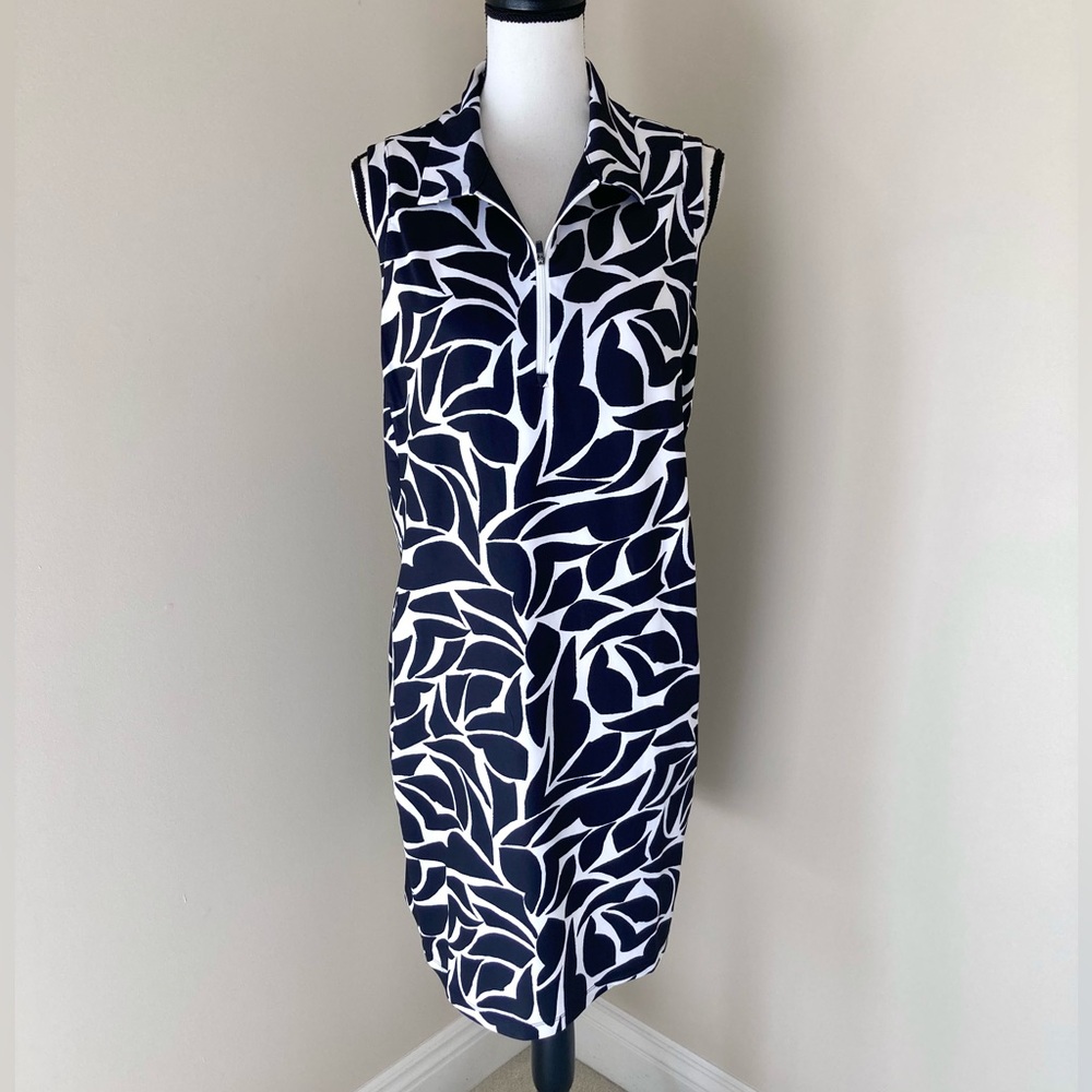 Chico's Black & White Abstract Leaf Print Sleeveless Polo Dress Size XL - Picture 3 of 10